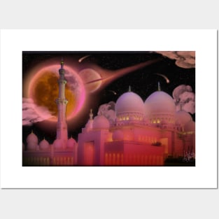 A Aesthetic Pink Night Sky Embraces Beautiful Mosque Posters and Art